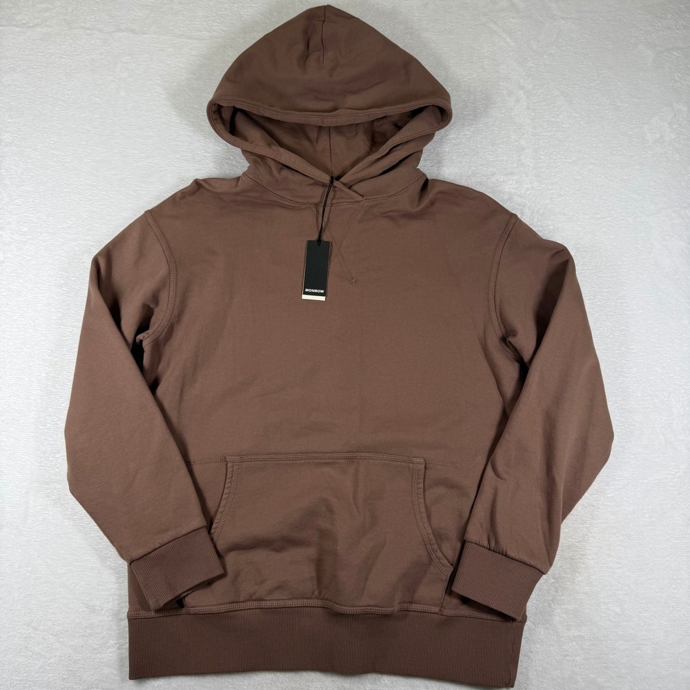 MONROW HT1170-1 Brown Cotton Pullover Hoodie Sweatshirt XS NEW